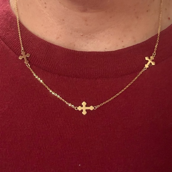 37. 10K Real Gold Mini Greek Cross Necklace - Picture 2 of 5